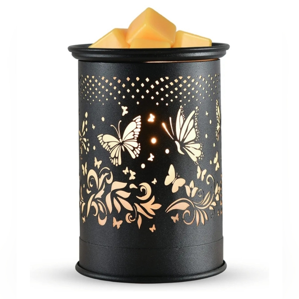 Metal Butterfly Design Black Wax Warmer,  Plug In Comes With Pumpkin Warmers